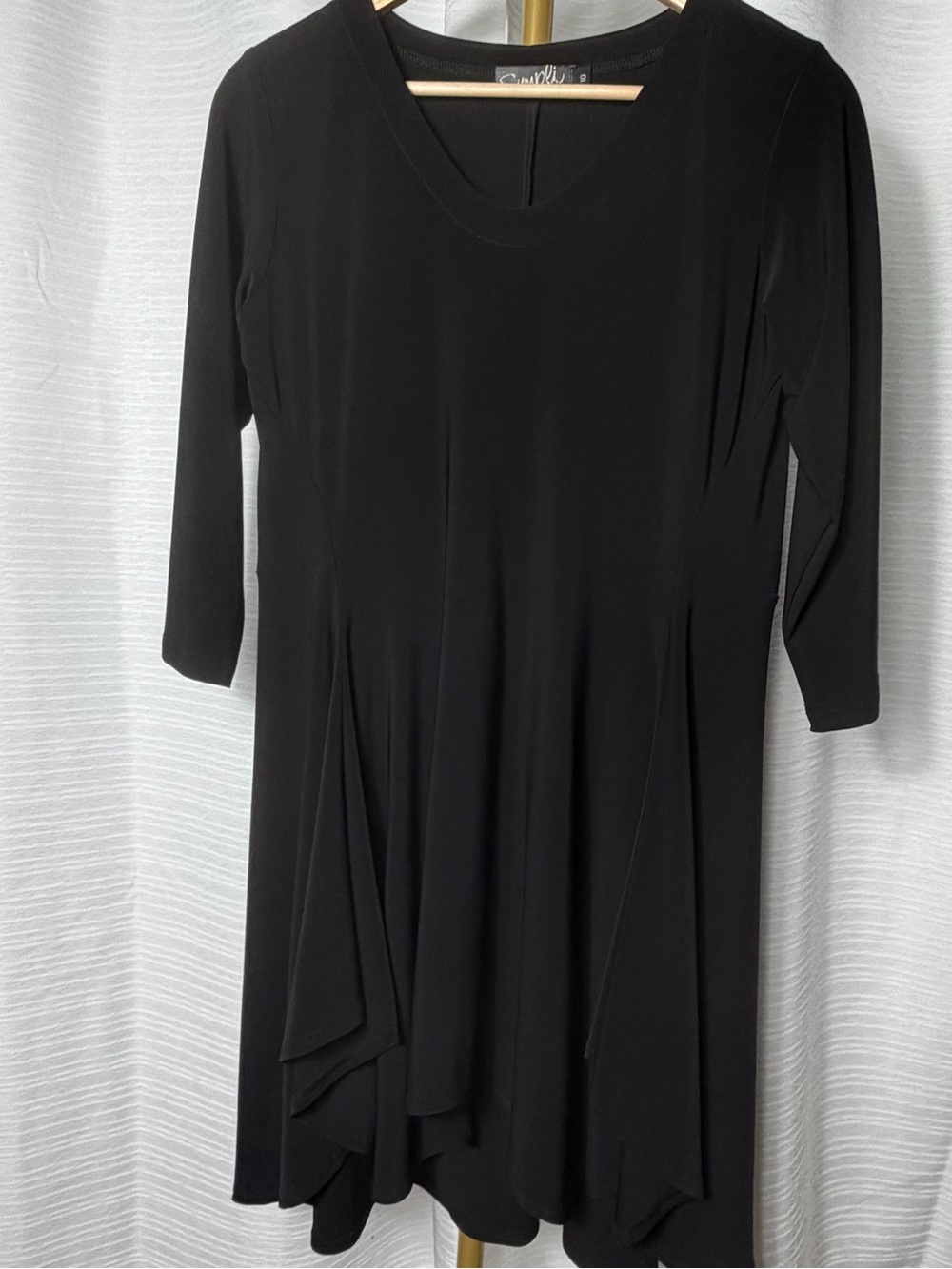 Sympli Black Scoop-Neck Draped A-Line Dress